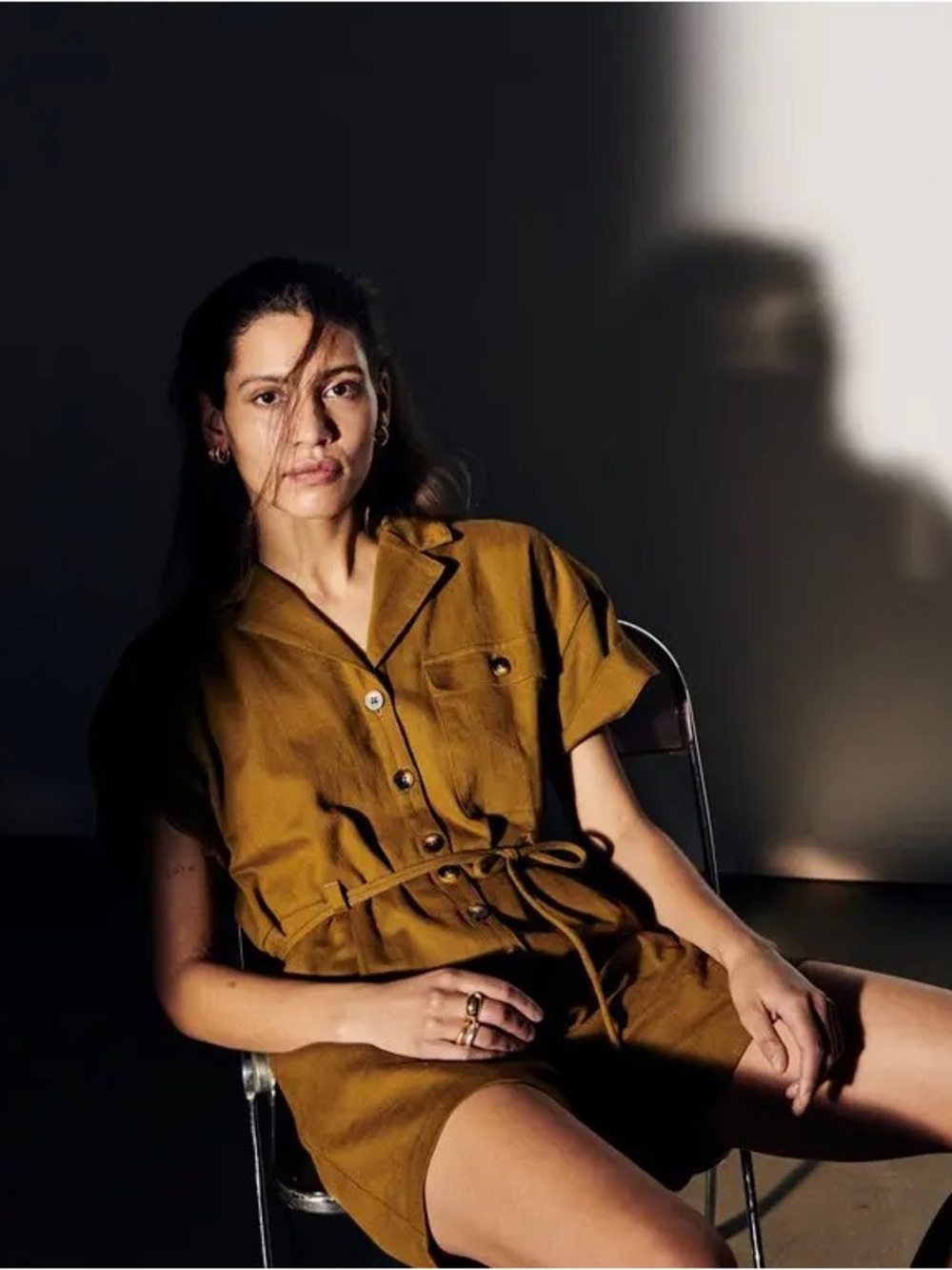 Madewell Short Sleeve Olive Green Utility Safari Romper